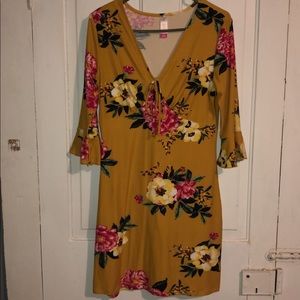 Knee length Mustard Floral Dress